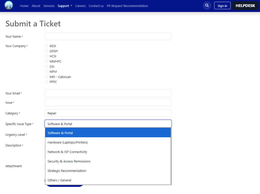 Issue Type Dropdown